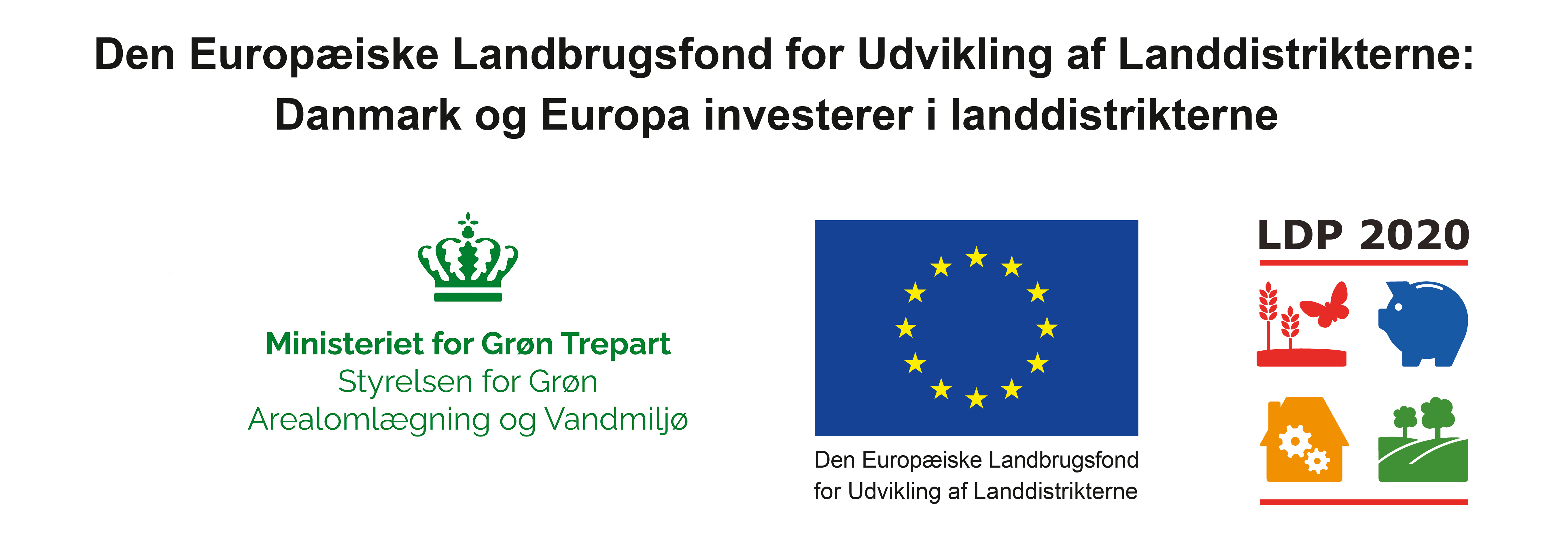 Billedet viser, at Projekterne har fået tilskud fra EU via Den Europæiske Landbrugsfond for Udvikling af Landdistrikterne og Ministeriet for Grøn Trepart - – Styrelsen for Grøn Arealomlægning og Vandmiljø